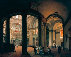 Näkymä San Lorenzon basilikan sisäpuolelta Giovanni Migliaran (1785-1837) maalaus. 1835. Milano, Milanon museo