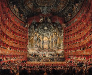 Cardinal de La Rochefoucauldin konsertti Argentina-teatterissa Roomassa Ludvig Dauphinin (1729-65) Ludvig XV:n pojan avioliitosta Marie-Josephelle Saksilaiselle (1731-67), 1747 (öljy kankaalle)