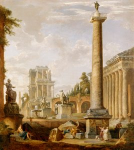 Roomalaisten raunioiden Capriccio Trajanuksen pylväällä (öljy kankaalle) tekijältä Giovanni Paolo Pannini