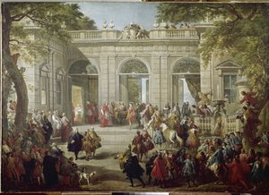 Kaarle III Espanjasta tai Kaarle Bourbon, Napolin kuningas (1716-1788) Paavi Benedetto XIV vierailee Quirinalen palatsin kahvilassa (Quirinal) Giovanni Paolo Panninin (1691-1765) maalaus 1746 Napoli, Capodin kansallismuseo