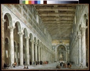 Pyhän Paavalin basilikan sisätilat muurien ulkopuolella Roomassa. Pyhän Paavalin basilikan sisätilat muurien ulkopuolella Roomassa. Giovanni Paolo Paninin (tai Panninin) maalaus tekijältä Giovanni Paolo Pannini