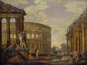 Herculesin maisema ja antiikin Rooman rauniot par Panini, Giovanni Paolo tekijältä Giovanni Paolo Pannini