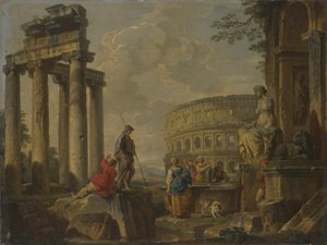 Colosseum roomalaisten raunioiden keskellä, noin 1730