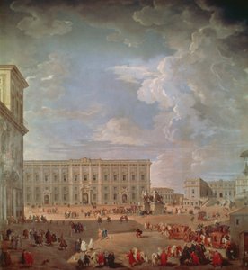 Näkymä Quirinale ja Piazza di Monte Cavallo, Giovanni Paolo Pannini (1691-1765), öljy kankaalle, 270x254 cm tekijältä Giovanni Paolo Pannini