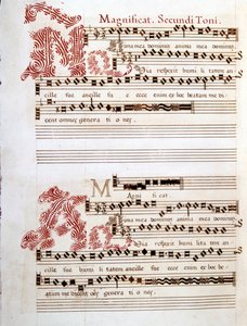 Magnificat, italialaisen säveltäjän Giovanni Pierluigi da Palestrinan (1525 - 1594) käsikirjoitus "Mantovan sotkuista". tekijältä Giovanni Pierluigi da (after) Palestrina