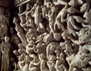 Yksityiskohta Giovanni Pisanon (1248-1314) toteuttamista tuolin reliefeistä: damns (Yksityiskohta marmorisaarnatuolien reliefeistä) 1302-1311 Cathedrale de Pisa (Duomo di Pisa), Italia tekijältä Giovanni Pisano