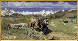 Alppien vuoret keväällä (1879, Öljy kankaalle) tekijältä Giovanni Segantini