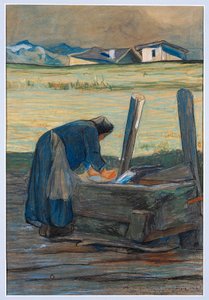 Pesukone suihkulähteellä tekijältä Giovanni Segantini