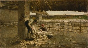 Lampaiden keritseminen tekijältä Giovanni Segantini
