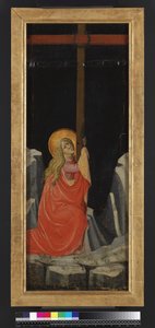 Maria Magdaleena syleilee ristiä, käänteinen (tempera ja kulta paneelissa)