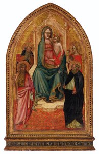 Madonna ja lapsi valtaistuimella pyhien Barbaran, Dominikuksen, Johannes Kastajan ja Antonius Abbotin kanssa.