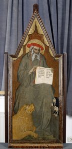Pyhä Hieronymus leijonan ja kolmen rukoilevan nunnan kanssa, n. 1360 (tempera poppelilla)