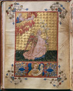 Italia, Ilmoitus: Enkeli liljalla, Giovanni di Benedetto da Comon miniatyyri, Alberto de Porcelisin teoksesta Officium Beatae Mariae Virginis tekijältä Giovanni di Benedetto da Como