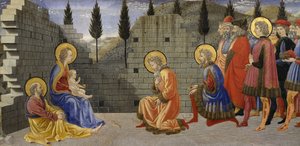 Adoration of Magi, yksityiskohta syntymästä ja adoration of Magi, vuosina 1457-1459, kirjoittanut Giovanni di Francesco (1412-1459), tempera puulla. tekijältä Giovanni di Francesco