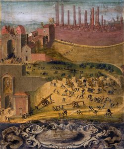 Porta Camollian voitto Sienassa 1526 (tempera paneelissa) tekijältä Giovanni di Lorenzo Cini