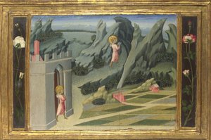 Pyhä Johannes Kastaja vetäytyy Desert Predella -paneeliin, 1454