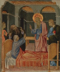 Pyhä Johannes Evankelista Nostaa Drusianaa, n. 1460. tekijältä Giovanni di Paolo