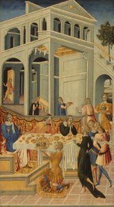 Pyhän Johannes Kastajan pää, joka tuotiin Herodeksen eteen. tekijältä Giovanni di Paolo