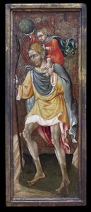 Pyhä Christopher kantaa Jeesusta olkapäillään. Giovanni Di Paolo Di Grazian maalaus (Giovanni dal Poggio