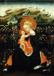 Madonna of Humility, n. 1450-60 (tempera paneelissa) tekijältä Giovanni di Paolo di Grazia