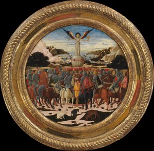 Lorenzo Suurmiehen syntymämalja, noin 1449 (tempera, hopea ja kulta puulle).
