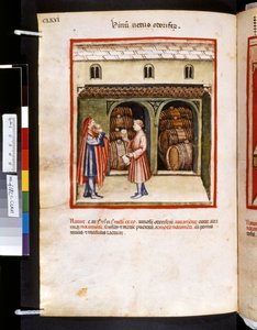 Ububchasym de Baldachin Theatrum sanitatis: "Vinum Vetus Odoriferum", 1300-luvun ensimmäinen vuosikymmen (pienoiskuva). tekijältä Giovannino de