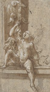 Rungon päällä istuva Putto, n. 1538-40. tekijältä Girolamo Mazzola Bedoli