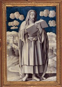 Muotokuva kreikkalaisen filosofin Aristoteleen (384-322 eKr.) jalassa Girolamo Moceton (1458-1531) maalaus 1531 Pariisi. Musee Jacquemart Andre - Kreikkalaisen filosofin Aristoteleen (384-322 eKr.) täyspitkä muotokuva. Girolamo Moceton (1458-1531) maalaus