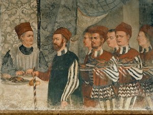 Tanskan kuningas Kristianin vierailu Malpagassa vuonna 1474 (fresko). tekijältä Girolamo Romanino