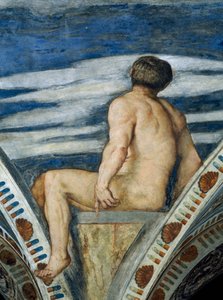 Mies alastonkuva, yksityiskohta Girolamo Romaninon freskoista (n. 1484-1559 jälkeen), Bernardo Clesion tilaaja
