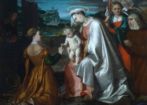 Pyhän Katariinan mystinen häät pyhien Ursulan, Lawrencen ja Angela Mericin läsnä ollessa, Girolamo Romanino (noin 1484-1562 jälkeen)