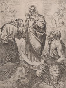 Neitsyt pyhien Hieronymuksen ja Franciscuksen kanssa, 1660-80. tekijältä Girolamo Rossi