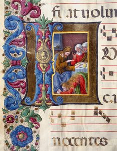 Girolamo da Cremonan (toimii noin 1451-1483) ja Liberale da Veronan (1445-1529) kuorosta (Cod. 22/7. n. 15v) Sienan katedraalista peräisin oleva Decoree-kirjelomake, jossa on kuvattu Maria Magdaleena Jeesuksen jaloissa. . 1400-luvun katedraali (Duomo).