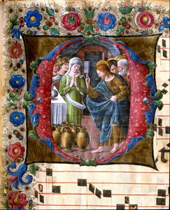 Girolamo da Cremonan (toimii noin 1451-1483) ja Liberale da Veronan (1445-1529) decoree-letriini, joka edustaa Cana Miniaturen häitä Sienan katedraalista. 1400-luvun Sienan katedraali (Duomo), Italia