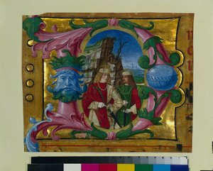 Historioitu alkukirjain D Poistettu kuorokirjasta: Two Martyr Saints, n. 1500-1510.
