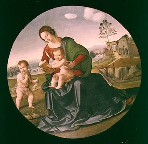 Madonna ja lapsi vauvan kanssa Pyhä Johannes Kastaja (paneeli) tekijältä Giuliano Bugiardini