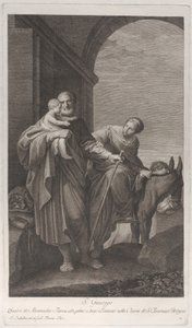 Pyhä Joosef kantamassa Kristus-lapsia lennossa Egyptiin, 1760-1800.