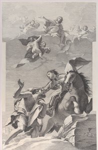 Pyhä Martin, hevosen selässä antamassa viittansa kerjäläiselle..., 1760-1800.