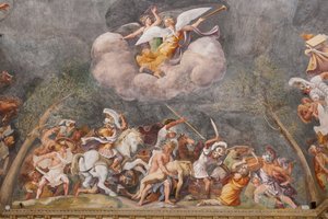 Àiax protegint el cadàver de Patrocle durant la batalla de Troia, El cavall de Troia, Cambra de Troia (Sala di Troia)finès