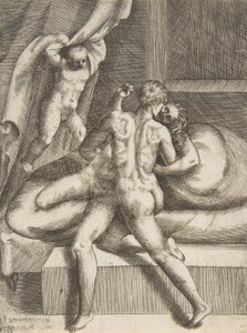 Apollo ja Leucothea teoksesta The Loves of the Gods, n. 1531-76. tekijältä Giulio Bonasone