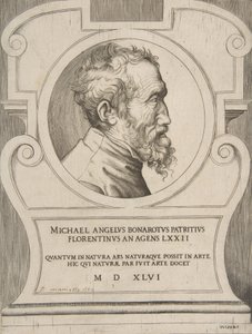 Michelangelon rintakuva oikealle päin, piirretty kartussissa., 1546. tekijältä Giulio Bonasone
