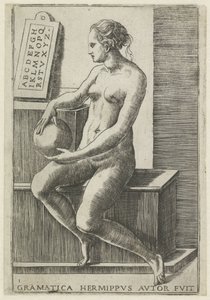 Kielioppi Kielioppi hermippus kirjoittaja fuit (otsikko esineessä) The Seven Liberal Arts (sarjan nimi) tekijältä Giulio Bonasone