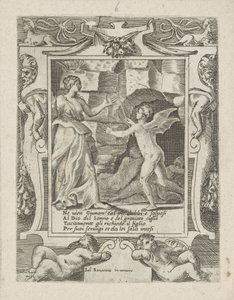 Juno käskee Sleepin laskeutua Jupiteriin Junon rakkaus, viha ja mustasukkaisuus (sarjan nimi) Amori sdegni et gielosie di Giunone (sarjan nimi) tekijältä Giulio Bonasone