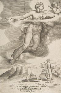 Juno katsomassa Jupiteria ja Ioa elokuvista The Loves of the Gods, 1531-60. tekijältä Giulio Bonasone
