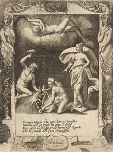 Litigium poistettiin Chaosin ruumiista, kun hänen äitinsä heitetään ilmaan, sijoittui..., 1531-76. tekijältä Giulio Bonasone