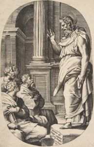 Saint Paul Preaching, soikea sävellys, 1547. tekijältä Giulio Bonasone