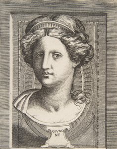Junon veistetty pää, n. 1531-76. tekijältä Giulio Bonasone