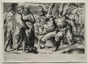 Silenus ja kuningas Midas, 1500-luvun puoliväli. tekijältä Giulio Bonasone