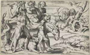 Silenus ratsastaa aasilla tekijältä Giulio Bonasone