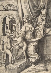 Pyhä perhe ja lapsi Johannes Kastaja, 1531-76, 1531-76. tekijältä Giulio Bonasone
